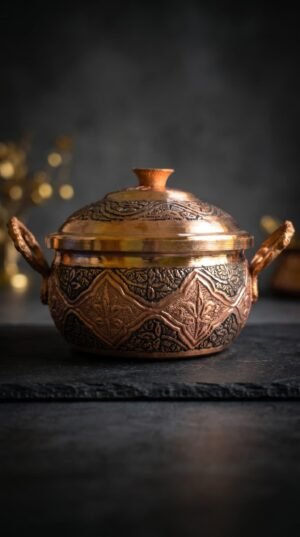 Kashmiri Kandkaer Copper Bowl Donga with Lid | Hand-Engraved