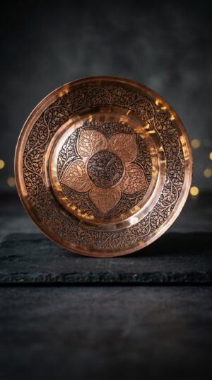 Kashmiri Kandkari Copper Plate — Hand-Engraved