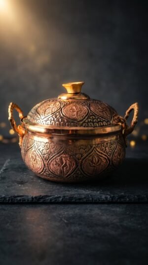Kashmiri Kandkaer Copper Bowl Donga with Lid | Hand-Engraved