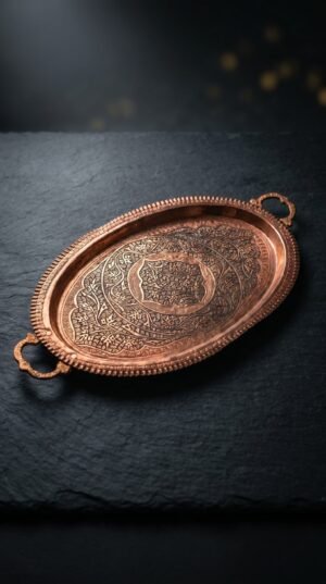 Kashmiri Kandkari Copper Tray — Hand-Engraved