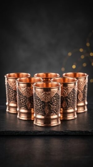 Kashmiri Kandkaer Copper Glasses Set of 6 | Hand-Engraved