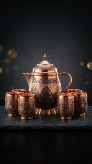 Kashmiri Kandkaer Copper Jug Set | Hand-Engraved