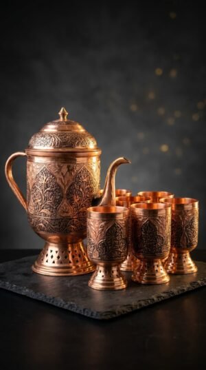 Kashmiri Kandkaer Copper Jug Set | Hand-Engraved