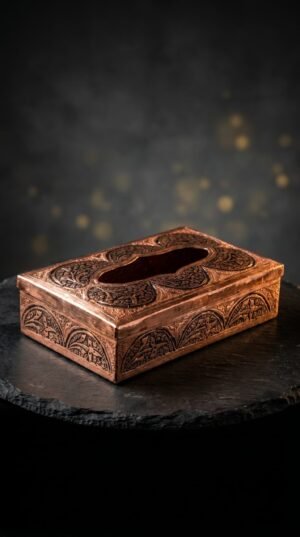 Kashmiri Kandkari Copper Tissue Box — Hand-Engraved