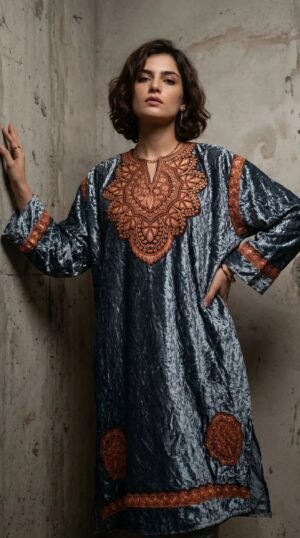Kashmiri Bota Tilla Crushed Velvet Pheran