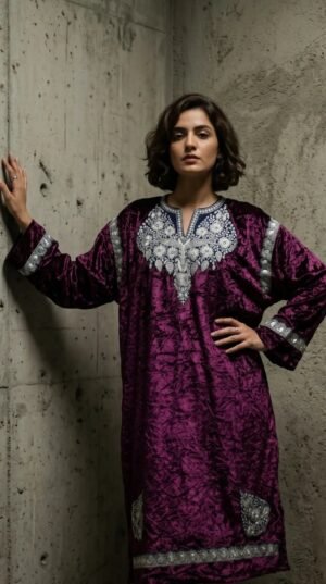Kashmiri Bota Tilla Crushed Velvet Pheran