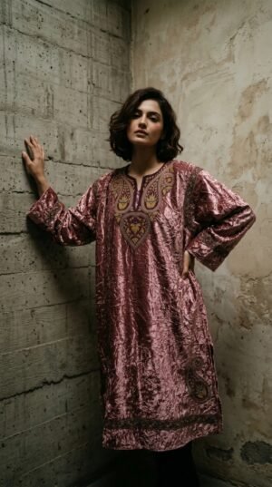 Kashmiri Bota Tilla Crushed Velvet Pheran