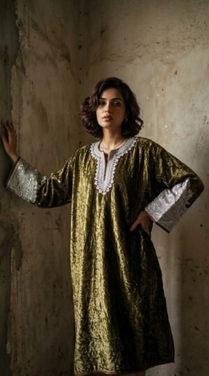Kashmiri Bota Tilla Crushed Velvet Pheran