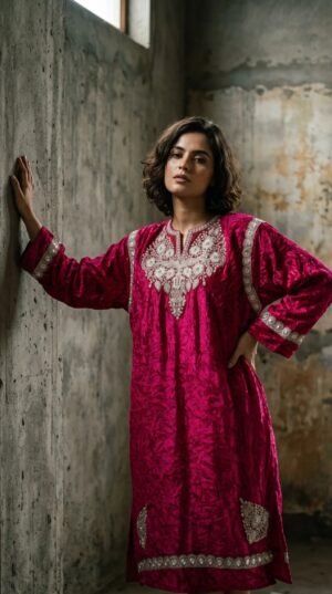 Kashmiri Bota Tilla Crushed Velvet Pheran