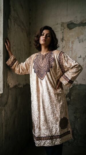 Kashmiri Bota Tilla Crushed Velvet Pheran