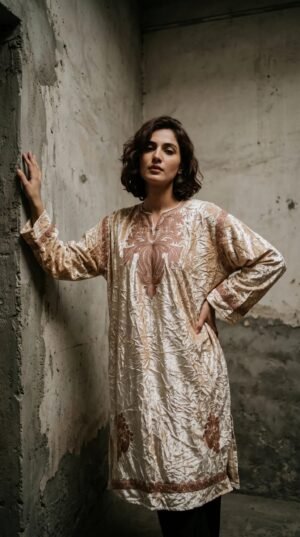 Kashmiri Bota Tilla Crushed Velvet Pheran