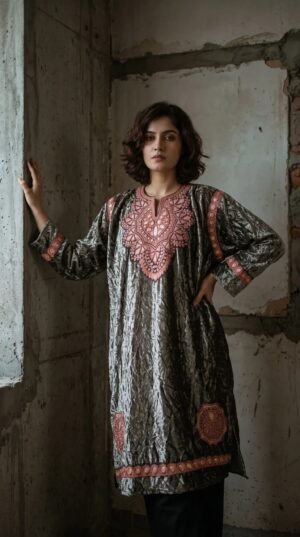 Kashmiri Bota Tilla Crushed Velvet Pheran