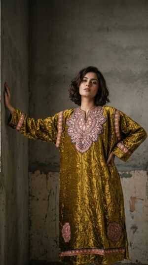 Kashmiri Bota Tilla Crushed Velvet Pheran