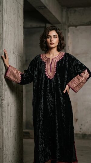 Kashmiri Bota Tilla Crushed Velvet Pheran