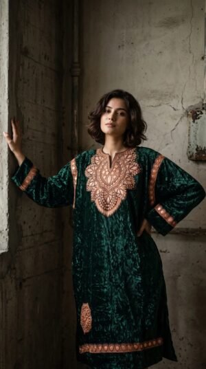 Kashmiri Bota Tilla Crushed Velvet Pheran