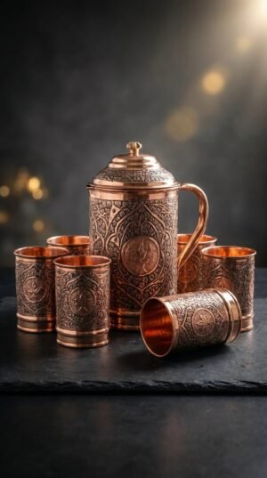 Kashmiri Kandkaer Copper Jug Set | Hand-Engraved
