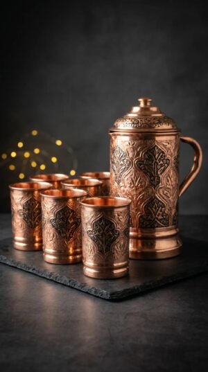 Kashmiri Kandkaer Copper Jug Set | Hand-Engraved