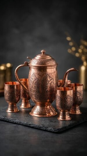 Kashmiri Kandkaer Copper Jug Set | Hand-Engraved