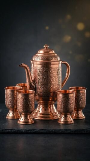 Kashmiri Kandkaer Copper Jug Set | Hand-Engraved