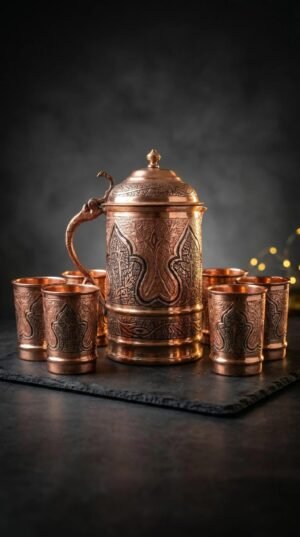 Kashmiri Kandkaer Copper Jug Set | Hand-Engraved