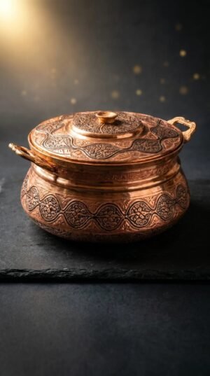 Kashmiri Kandkari Copper Turkish Style Handi with Lid — Hand-Engraved