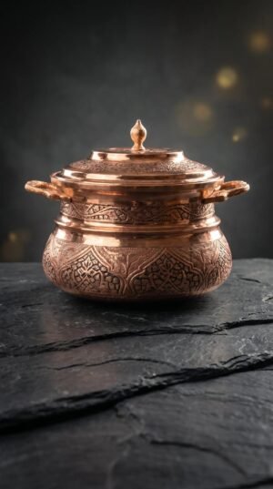 Kashmiri Kandkari Copper Turkish Style Handi Set of 3 with Lid — Hand-Engraved