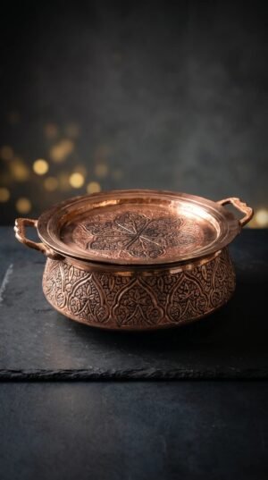 Kashmiri Kandkari Copper Handi Set of 3 with Lid — Hand-Engraved