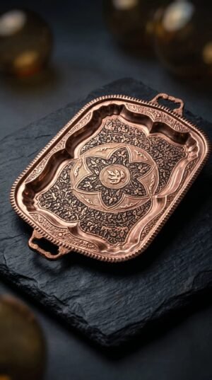 Kashmiri Kandkari Copper Tray — Hand-Engraved