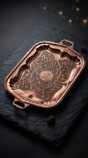 Kashmiri Kandkari Copper Tray — Hand-Engraved